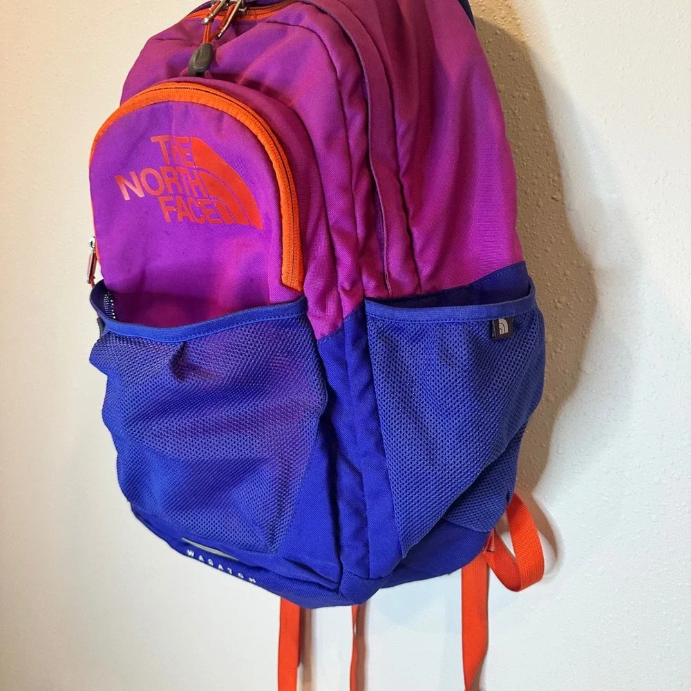 The North Face Wasatch Backpack Kid Purple Blue Logo Hiking School Sporty Travel - Picture 7 of 12